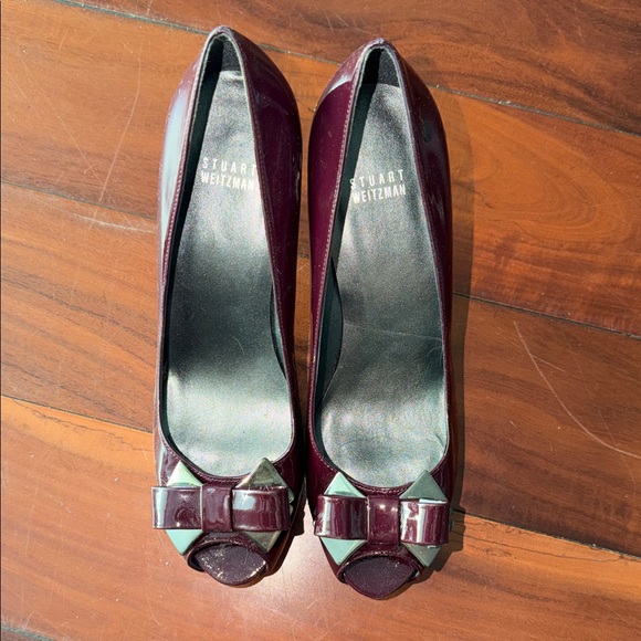 Stuart Weitzman Shoes - Stuart Weitzman Dark Red Patent Peep-Toe Heels